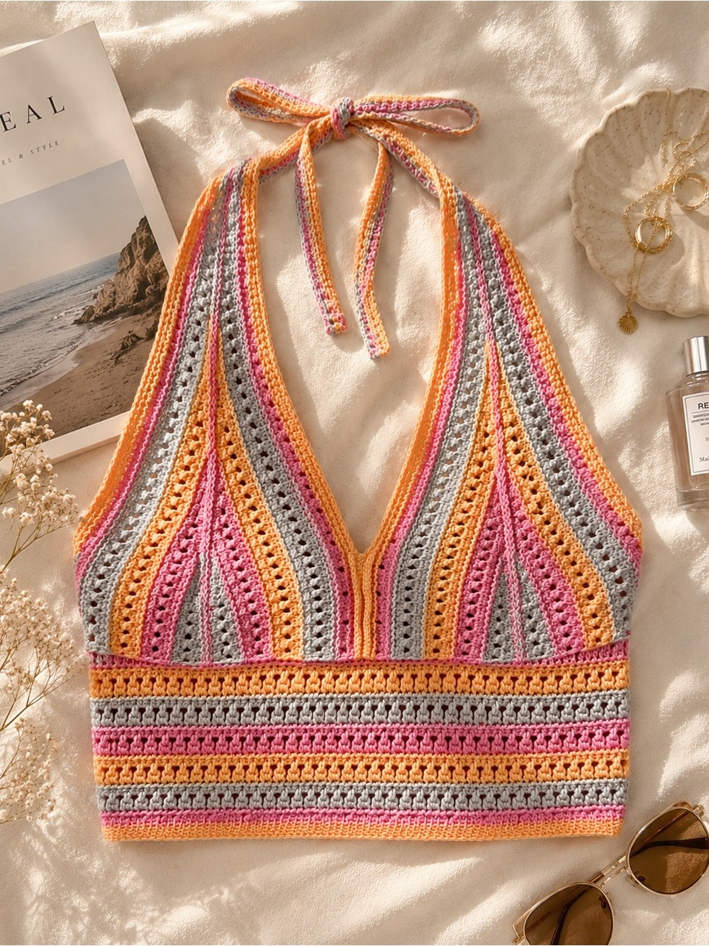 Hollister Pastel Crochet Halter Top Whimsical Fairycore Cottagecore Festival EUC